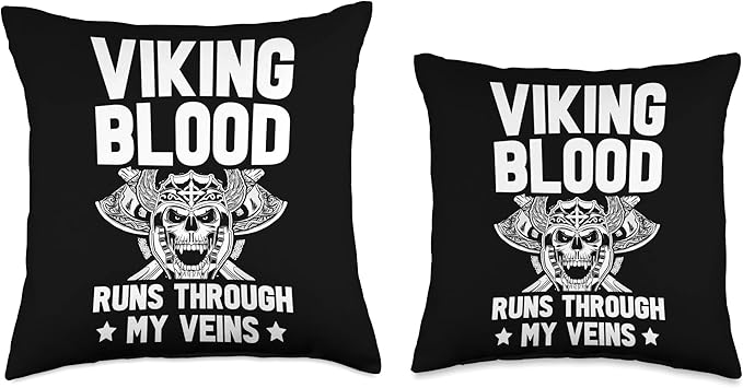 Viking Gift For Men Valhalla Pagan Norse Blood Runs Through My Veins Scandinavian Pagan Viking Throw Pillow, 16x16, Multicolor