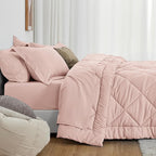 Love's cabin Queen Comforter Set Pink, 7 Pieces Queen Bed in a Bag, All Season Bedding Sets with 1 Comforter, 1 Flat Sheet, 1 Fitted Sheet, 2 Pillowcase and 2 Pillow Sham