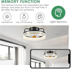 Ceiling Fans with Lights and Remote - Flush Mount Low Profile Ceiling Fans - 13” Bladeless Enclosed Ceiling Fans with Led Light and Stepless Dimming, Small Modern Ceiling Fan for Bedroom