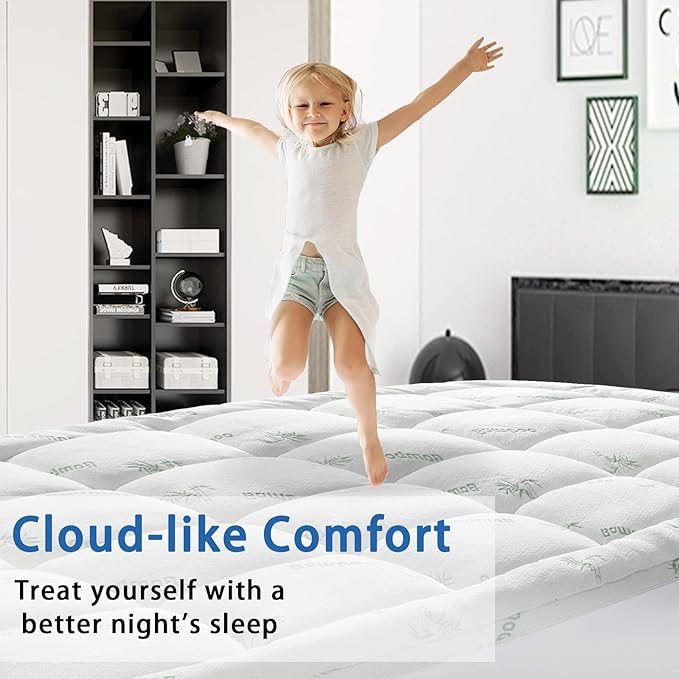 Mattress Topper Twin Size, Cooling Extra Thick Breathable Viscose Made from Bamboo Mattress pad, Soft Quilted Fitted Mattress Cover with 1000 GSM Down Alternative Fill (8-21”Deep Pocket)