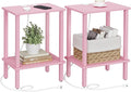 TUTOTAK End Table with Charging Station, Set of 2, Small Side Table with Outlets, Nightstand Bedside Table, 2-Tier Storage Shelf for Small Space, Living Room, Bedroom Pink TB01BP041
