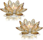Crystal Lotus Flower Tealight Candle Holders/Glass Tea Light Candlestick Decor Decoration for Christmas Home Wedding Party… (1, Gold 2pcs)