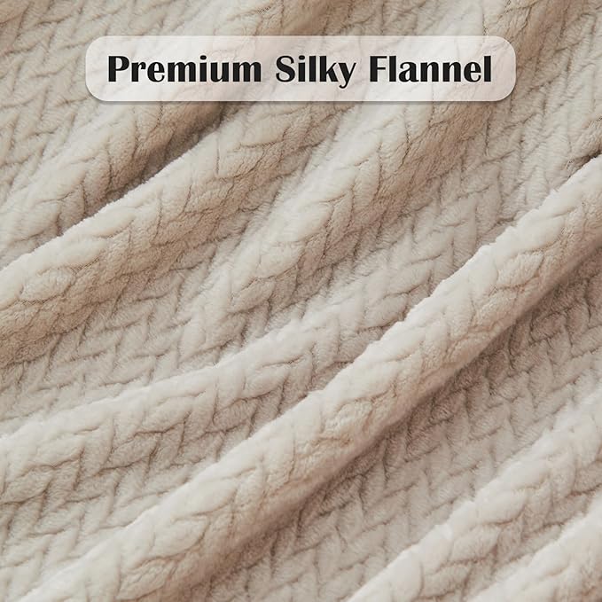 NEWCOSPLAY Super Soft Twin Blanket Linen Premium Silky Flannel Fleece Leaves Pattern Lightweight Bed Blanket All Season Use (Linen, Twin(60"x80"))