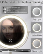 Makeup Mirror with Lights, 1X/30X Lighted Magnifying Mirror Height Adjustable, 3000mAh Rechargeable Double Sided Vanity Mirrors with 3 LED Lighting and Adjustable Brightness for Desk Women Gift