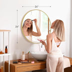 Sweetcrispy 24in Round Bathroom Mirrors for Wall, Bathroom Mirrors for Over Sink, Wall Decor for Bathroom, Entryway, Bedroom, Vanity, Classical Gold