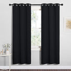 NICETOWN Bathroom Blackout Thermal Curtains and Drapes, Black Solid Thermal Insulated Grommet Blackout Drapery Panels for Window (2 Panels, 34 inches Wide by 72 inches Long, Black)