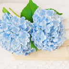 Real Touch Blue Hydrangea Artificial Flowers with Stems, Fake Silk Flowers for Outdoors, 3 Pcs Artificial Flowers for Home Decor Wedding Bouquets Centerpieces Vase