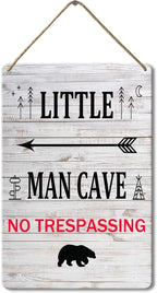 Little Man Cave Wooden Hanging Wall Sign, 8x12 Inch, Farmhouse Wall Decor for Baby Home Bedroom Living Room