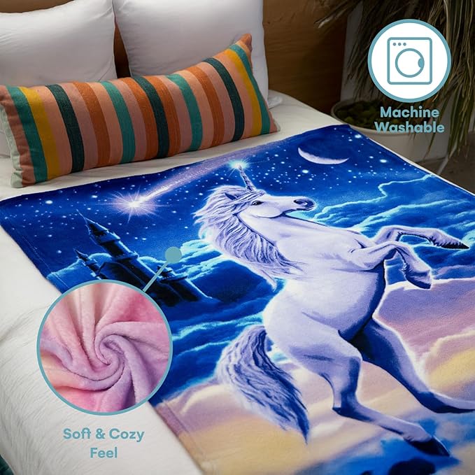 Dawhud Direct Unicorn Throw Blanket - 50x60 Inches Soft Plush Unicorn Fleece Blanket for Girls and Boys - Cozy Unicorn Kingdom Plush Throw for Bed or Couch - Thoughtful Gift for Kids and Adults