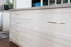 Goo-Ki Low Profile Brushed Brass Cabinet Pulls, Double Hole Centers (6.3''/7.6'') Zinc Alloy Handle for Drawer Cupboard Wardrobe,6 Packed