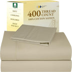 California Design Den Soft Twin Sheets Set - 400 Thread Count Sateen, Natural 100% Cotton Sheets, Deep Pockets, Cooling and Durable Bedding Set for Dorm Rooms & Adults - Beige (Golden Tone)
