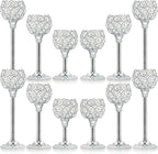 Bulk Crystal Candle Holder Set, 3 Sizes Tealight Candlestick Holders, Elegant Candelabra for Wedding Table Centerpiece, Fireplace, Home & Living Room Decor – Kehail (Set of 12, Silver)