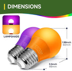 LED Orange and Purple Light Bulb, 40 Watt Equivalent LED A15 Bulb, 5 Watt Orange and Purple Color Light E26 Medium Bulb for Halloween, Christmas Decoration, Party, Holiday Mood Lighting, Pack of 2