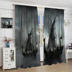 Viking Ship Blackout Curtains,Gloomy Misty Lake Landscape Fantasy Black White Color Sailing Dragon Boat Window Drapes for Boys Girls Bedroom Living Room,Norse Decor 63x72in