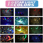 Borelor Star Night Light for Kids, 12 Color Changing Lights Modes with USB Cable, 360°Rotating Moon Star Projector Desk Lamp for Bedroom Party Decor & Girls Birthday Gift (Purple)