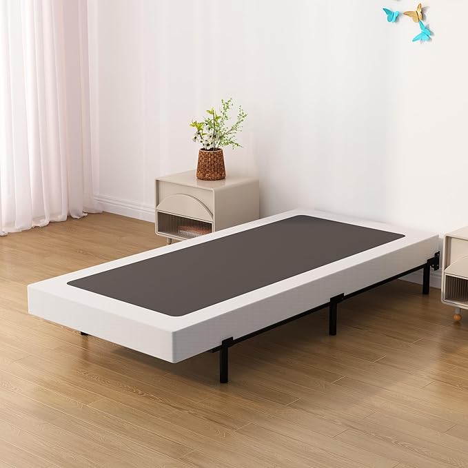 Twin Box Spring Bed Base 6 Inch, Low Profile Metal Boxspring Twin with Fabric Cover, 2000 Lbs Max Weight Capacity Mattress Foundation, Noise-Free, Easy Assembly