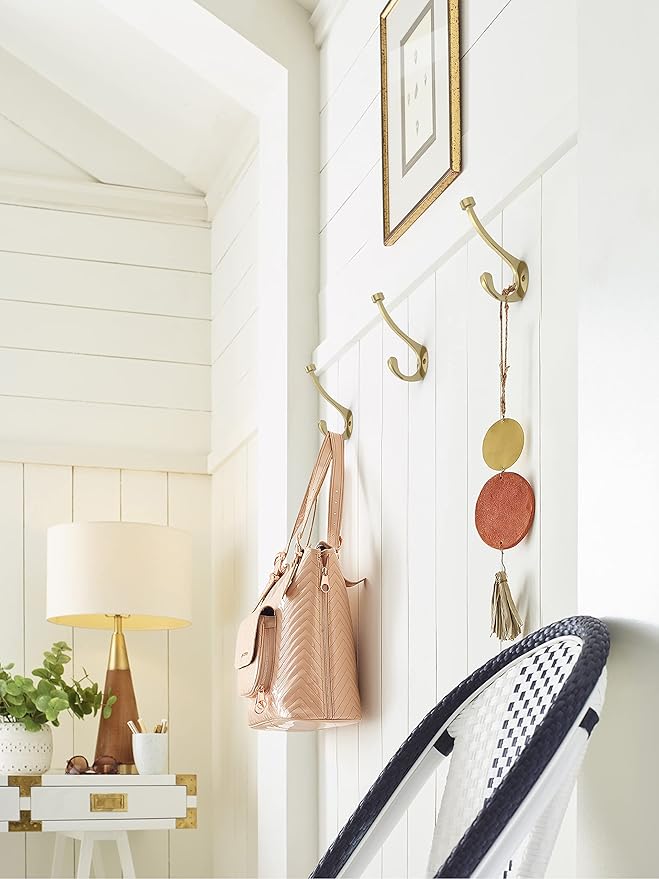 Amerock H55465BBZ | Adare Double Prong Decorative Wall Hook | Golden Champagne Hook for Coats, Hats, Backpacks, Bags | Hooks for Bathroom, Bedroom, Closet, Entryway, Laundry Room, Office (5-1/2 inch)