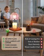 Pink Candle Warmer Lamp with Timer & Dimmer, Candle Lamp Warmer Adjustable Height, Gifts for Women Mom Birthday Christmas, House Warming New Home Bedroom Decor,Lotus Flower Wax Warmer for Jar Candles