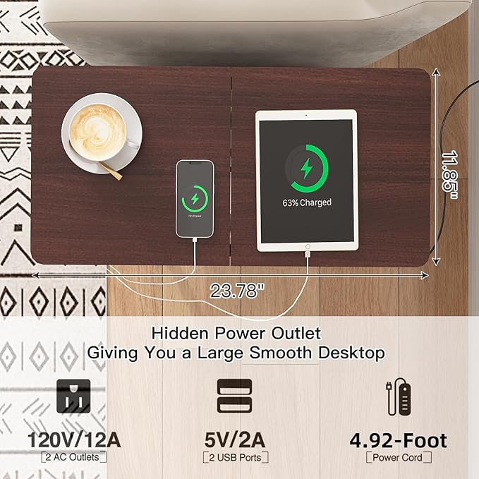 LIDYUK End Table with Charging Station, Narrow Side Table with Drawer and USB Ports & Power Outlets, Nightstand Bedside Tables for Small Spaces, Bedroom, Living Room, Dark Cherry, Set of 2