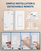 DEWENWILS Wireless Light Switch Kit - No Wiring, 15A High Power, No Wiring, 100FT RF Range, 3 Way Remote Control Wall Switches for Lamps, Ceiling Lights, Fans, 1 Transmitter+1 Receiver