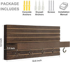 Decorative Key Holder for Wall with Shelf, Entryway Shelf with Hooks Holds Leashes, Jackets and Glasses – Sturdy Wood Keyholder Entrance Hanger with Mounting Hardware (Brown, Medium)
