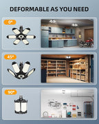 Adiding LED Garage Light Rotatable, Bright Basement Shop Ceiling Bay Lighting Fixture w/ 6 Adjustable Panels Screw in E26 E27 Bulb Base for Attic, Shed, Warehouse, Home Gym, Utility, Workshop