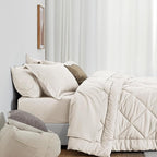Love's cabin California King Comforter Set Off White, 7 Pieces California King Bed in a Bag, All Season Bedding Sets with 1 Comforter, 1 Flat Sheet, 1 Fitted Sheet, 2 Pillowcase and 2 Pillow Sham