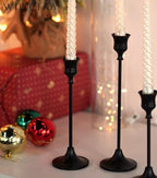Black Candlestick Holders, Taper Candle Holders, Set of 3 Matte Black Candle Holder Set, Vintage Table Centerpiece for Wedding Christmas Holiday
