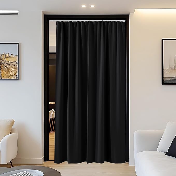 NICETOWN Blackout Curtain with Ceiling Track Set, W100 xL96 Room Divider Curtain for Sliding Door/Patio, Thermal Insulated Room Darkning Drape for Bedroom/Hospital Privacy, 1 Panel, Black