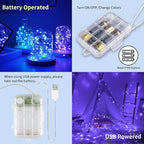 66ft 200LED Fairy Lights Battery Operated, 4 Pack 16.5ft 16 Color Changing String Light with Remote Timer, RGB Waterproof Twinkle Lights for Indoor Outdoor Room Garden Yard Gift Party Christmas Décor