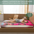 MAXYOYO Bohemian Style Futon Mattress, Padded Japanese Floor Mattress Quilted Bed Mattress Topper, Extra Thick Folding Sleeping Pad Breathable Floor Lounger Guest Bed for Camping Couch, Red, Twin