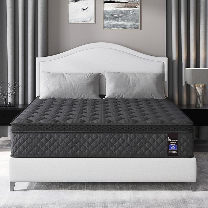 Twin Mattress 14 Inch, Medium Firm Hybrid Mattresses Euro Top for Back & Lumbar Support,Individual Pocket Spring Bed for Motion Isolation & Pressure Relief