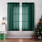 OVZME Hunter Green Sheer Curtains 63 Inches Long 2 Panels - Soft Light Filtering Window Sheer Panels for Living Room/Bedroom, Top Dual Rod Pocket, 1 Pair, Each 42Wx63L Inches