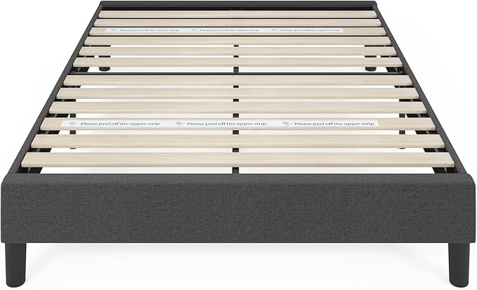 ZINUS Curtis Upholstered Platform Bed Frame, Mattress Foundation, Wood Slat Support, No Box Spring Needed, Eco Friendly WonderBox (TM) Packaging, Dark Grey, Queen