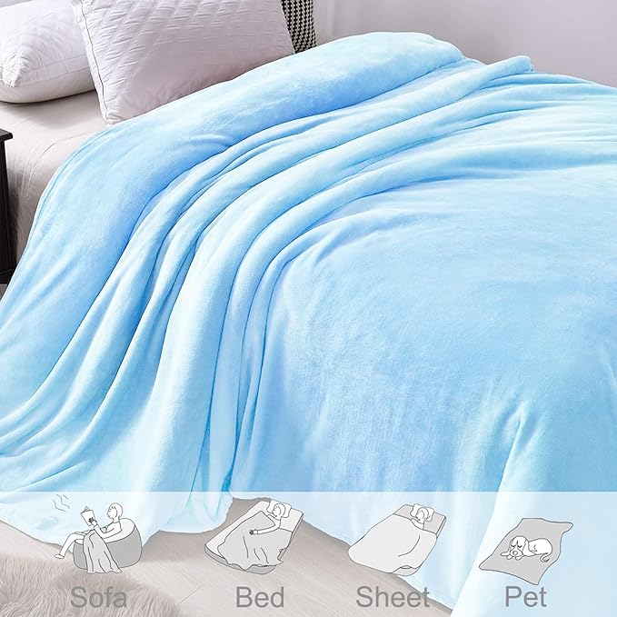 Exclusivo Mezcla Fleece Blanket Twin Size for Bed, Super Soft and Warm, All Season Use, Cozy, Plush, Lightweight, 60x80 Inches Ice Blue