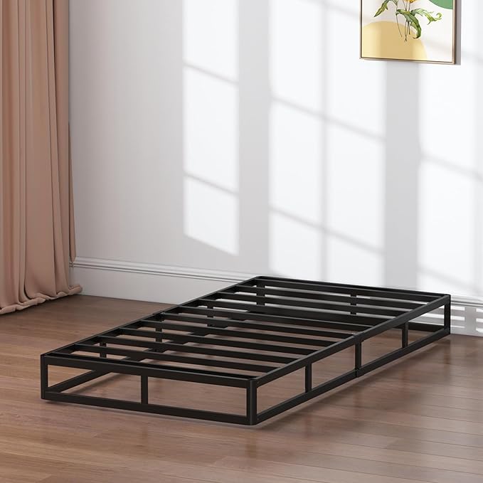 Box Spring Twin 7 Inch Metal Box Spring Twin Size Basics Bed Base, Mattress Foundation,Black Heavy Duty Structure with Cover, No Noise,Easy Assembly