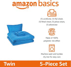 Amazon Basics 5 Piece Microfiber Kid's Bed-in-a-Bag Bedding Set, Twin, Blue, Solid