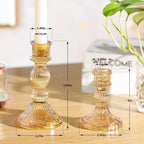 DARJEN 2 Pcs Gold Candlestick Holders - Vertical Stripe Glass Candle Holders for Taper and Votive Candles, Taper Candle Holder for Party, Wedding, Home Table Centerpieces & Gifts