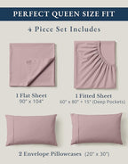LANE LINEN Queen Size Sheets Set, 100% Organic Cotton Sheet Set, 4 Pc Queen Sheets, Percale Weave, Breathable Hotel Quality Queen Size Deep Pocket Cooling Sheet, Oeko-Tex Sheets - Lilac