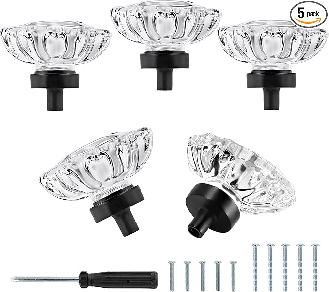 5pcs Glass Cabinet Knobs, Oval Crystal Drawer Knobs, Vintage Crystal Drawer Pulls for Modern Dresser Cabinets and Cupboards
