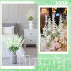 24 Pcs White Delphinium Artificial Flower 35.4'' Long Larkspur Stem White Fake Faux Silk Flowers Bulk for Tall Vase Floral Arrangements Home Centerpiece Table Wedding Decor