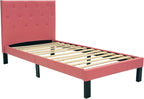 Poundex PU Upholstered Platform Bed, Twin, Pink