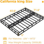 Split California King Box Spring 5 Inch, Easy Assembly Bed Foundation, Heavy Duty Low Profile Metal Box Spring with Fabric Cover, Noise Free