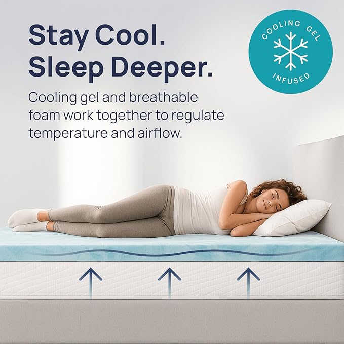 Sure2Sleep Gel Swirl Memory Foam Mattress Topper - 3 Inch, Pressure Relieving, Cooling Comfort - Made in The USA & CertiPUR-US Certified - Softens Firm Beds and Extends Mattress Life - Full Size