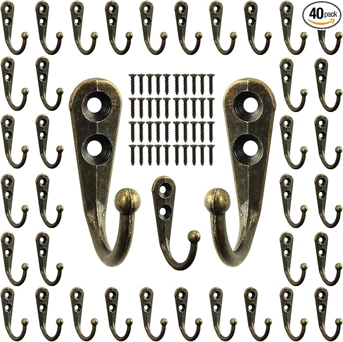 POZEAN 40 Pack Wall Hooks for Hanging, Heavy Duty Small Coat Hooks Wall Mounted for Living Room, Bathroom, Kitchen, Bedroom for Key, Cup, Bag, Hat, Scarf, and More (Bronze)