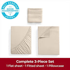 Mellanni Extra Deep Twin XL Sheets - 3 PC Iconic Collection Bedding - Hotel Luxury, Ultra Soft, Cooling Bed Sheets - Wrinkle, Fade, Stain Resistant (Twin Extra Long, Beige)