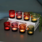 VOHO 4 Colors Ribbed Votive Candle Holders for Fall Decor, Set of 12 Tealight Candle Holder Easter/Halloween/Thanksgiving Decorations, Christmas Tea Light Candle Holder Glass Dining Table Centerpiece