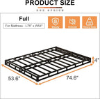 EMODA 4 Inch Full Box Spring Bed Base, 3000 LBS Heavy Duty Metal Mattress Foundation with Fabric Cover, Easy Assembly, Black