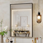 Suidia Bathroom Mirror, 24" x 36" Wall Mirror Metal Framed, Bathroom Vanity Mirror for Living Room Bedroom Bathroom Entryway, Black, Rect Corner Style