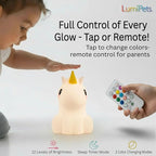 Lumipets Remote Control Silicone Night Light for Kids - Unicorn Design with 9 Soft Colors & Sleep Timer - Rechargeable, Battery-Operated Lamp for Bedroom | Baby Nursery, Toddler, Girls, Boys